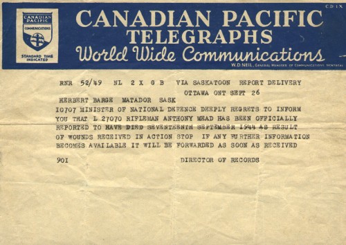 Death notice Telegram