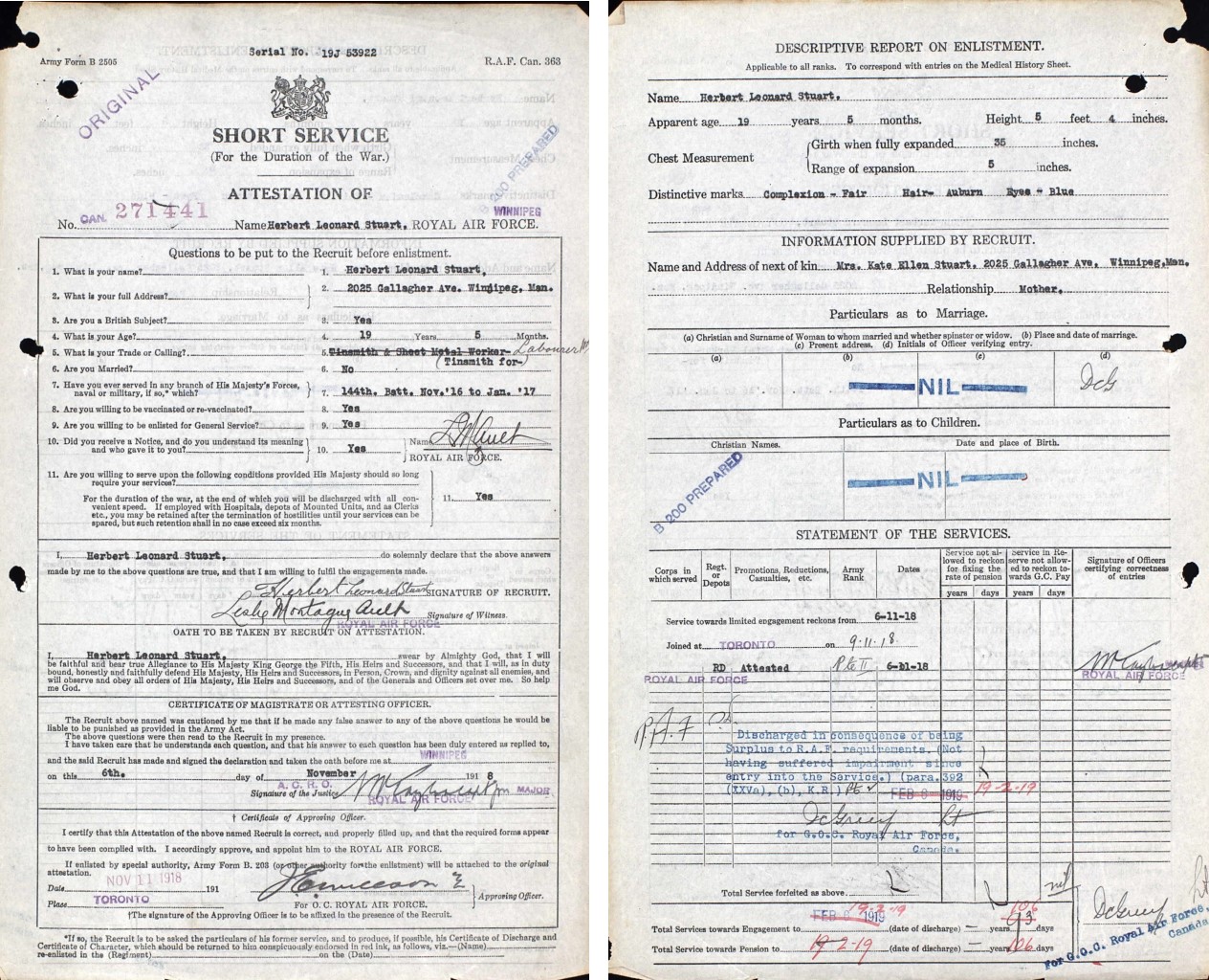 Herbert's RAF Attestation Paper