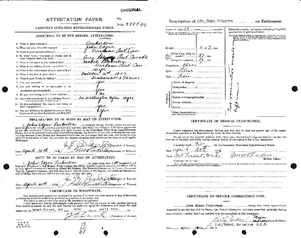 World War I Attestation papers